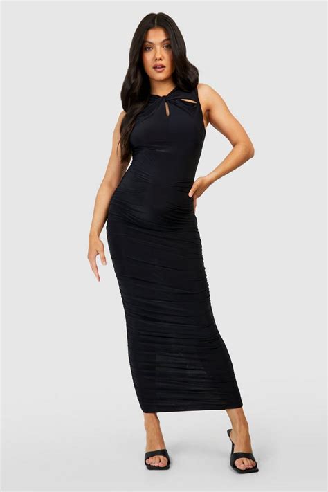 Womens Maternity Twist Neck Ruched Midaxi Dress Boohoo Uk