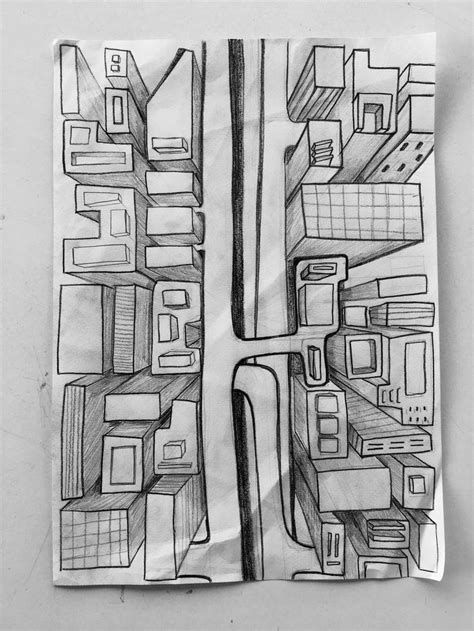 City in one-point perspective | Perspective drawing architecture, Fine ...