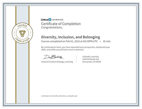 Certificate Of Completion Diversity Inclusion And Belonging 2 Hosted At