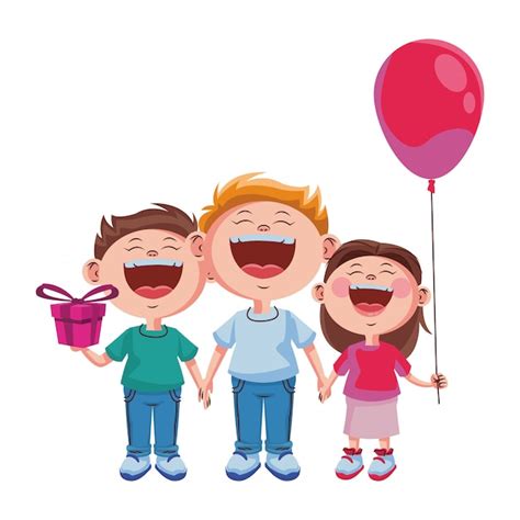 Ni Os Lindos Con Globos Vector Premium