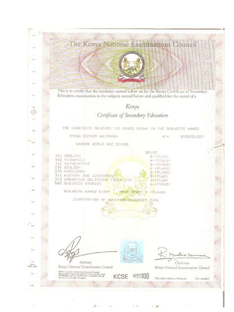 Kcse Certificate Pdf