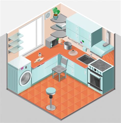 Plantilla isométrica interior de cocina Vector Gratis