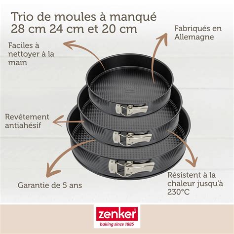 Set de 3 moules à charnière ronds de 20 cm 24 cm et 28 cm Zenker Black