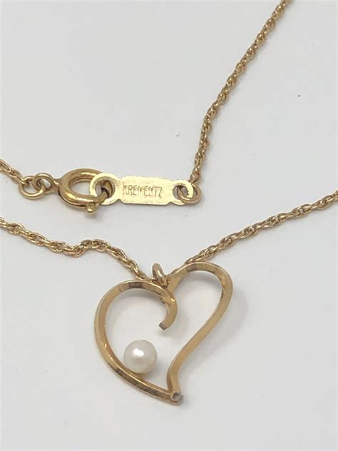 Vintage Krementz Heart Necklace Signed Open Heart Pendant Gold Etsy