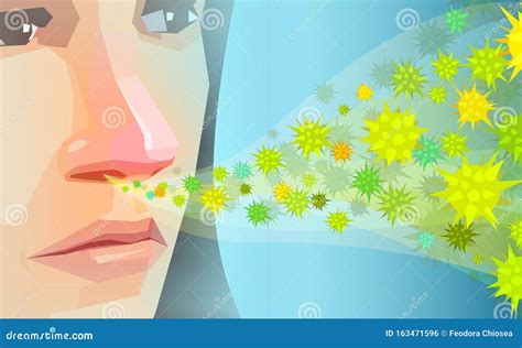 Vector of a Woman Inhaling Pollen, Dust Hay Fever Allergens Stock ...