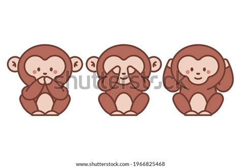 Three Wise Monkeys Vector Cartoon Illustration Stock Vector Royalty