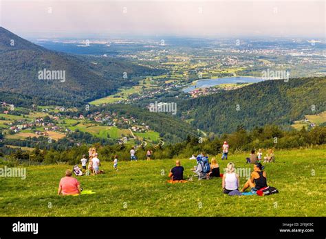 Zywiec, Poland - August 30, 2020: Panoramic view of Beskidy Mountains surrounding Miedzybrodzkie ...