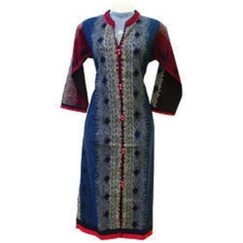 Highly Breathable And Comfortable Navy Blue Red Color Designer Ladies Kurti Decoration Material