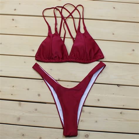 2017 Cut Out Bikinis Sexy Pink Bandage Cut Out Halter Bikini Swimsuit