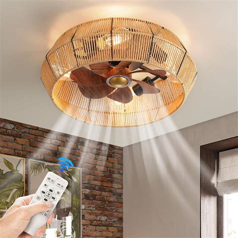 Wdeni Boho Ceiling Fan Inch Caged Ceiling Fans With Lights Remote