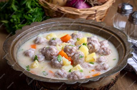 Premium Photo Seasoned Soup With Meatballs With Vegetables Turkish