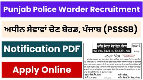 Psssb Punjab Police Jail Warder Recruitment Post