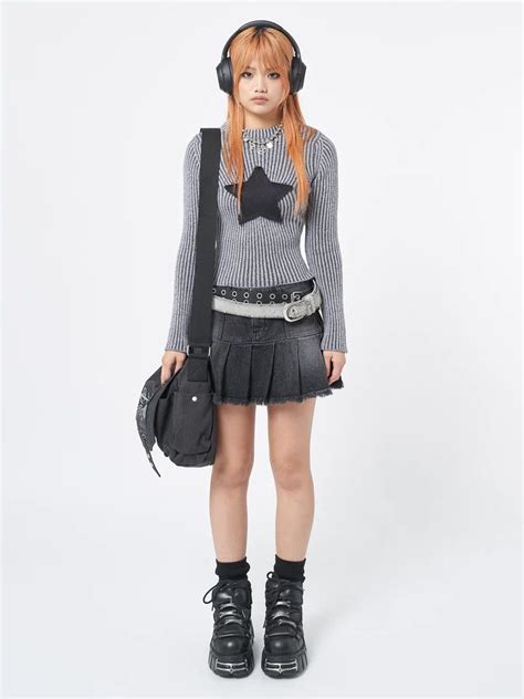 Take A Look At Our Y2k Mini Denim Skirt In Vintage Dark Grey Wash With