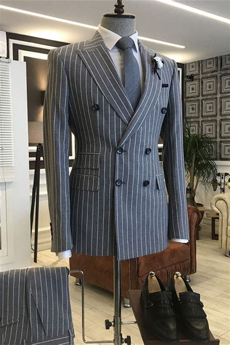 Frederick Deep Gray Striped Peaked Lapel Double Breasted Formal