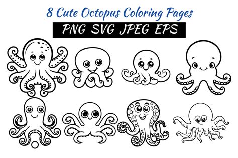 Cute Octopus Coloring Pages & Books Graphic by Fabiharts designs · Creative Fabrica