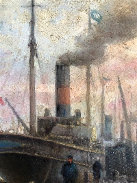 Proantic Animated Port Scene Signed Oil On Canvas