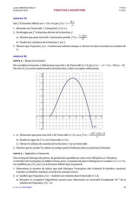 Fonction logarithme Exercices non corrigés AlloSchool