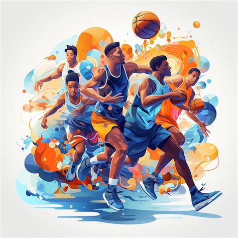 Premium Photo | Basketball team men playing flat design vector illustration