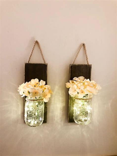 Rustic Mason Jar Sconces Rustic Mason Jar Wall Sconces Pair - Etsy