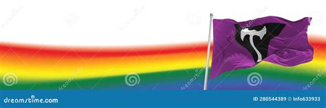 Labrys Lesbian Flag Waving At Colorful Background Freedom And Love