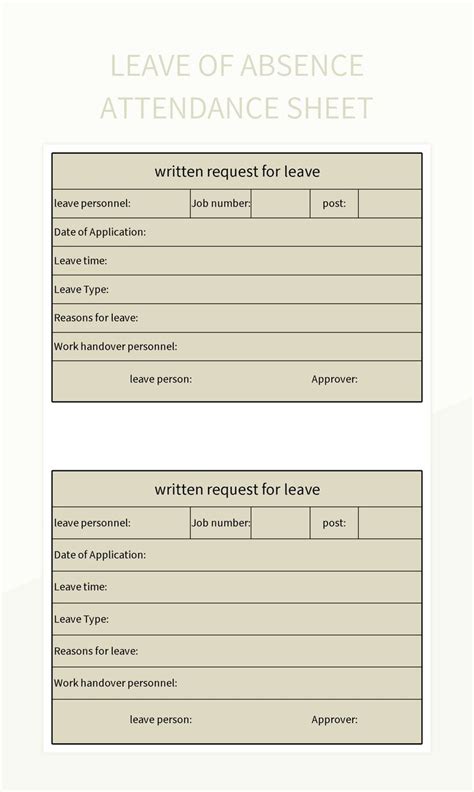 Leave Of Absence Attendance Sheet Excel Template And Google Sheets File