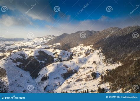 Aerial Scenic Rural View Over Pestera Village At The Bottom Of Piatra