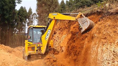 JCB Backhoe Cutting Hill JCB Making New Road On Hill Side JCB