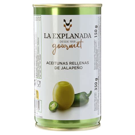 La Explanada groene olijven met jalapeño ( blik ) 350 gram ...