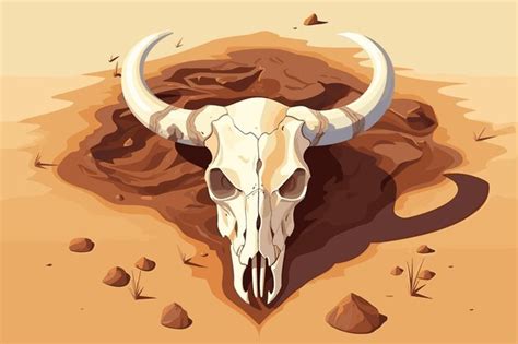 Premium Vector Cow Skull In The Desert At The Hot Sunny Day Vector