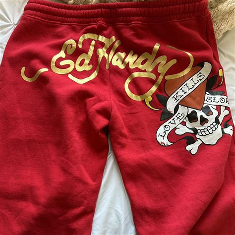 Red Ed Hardy Low Rise Sweatpants Size Xl Brand Depop