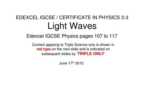 PPT EDEXCEL IGCSE CERTIFICATE IN PHYSICS 3 3 Light Waves PowerPoint