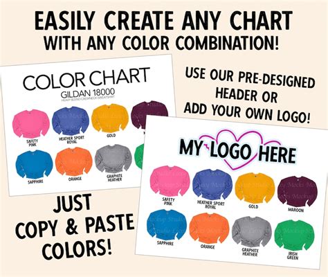 Gildan 18000 G180 Custom Editable Color Chart 49 Colors As Etsy