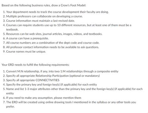 Solved Based On The Following Business Rules Draw A Crow S Chegg