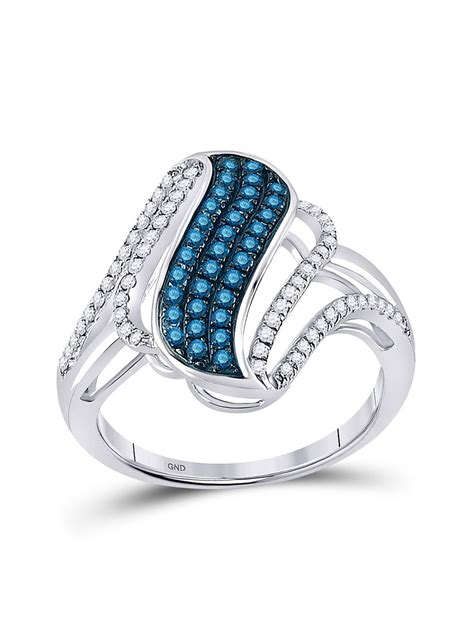 10kt White Gold Womens Round Blue Color Enhanced Diamond Fashion Ring 1