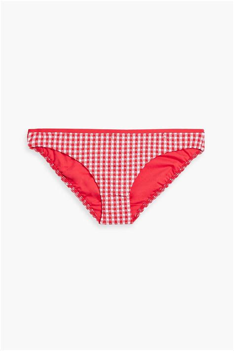 Seafolly Gingham Seersucker Low Rise Bikini Briefs In Red Modesens