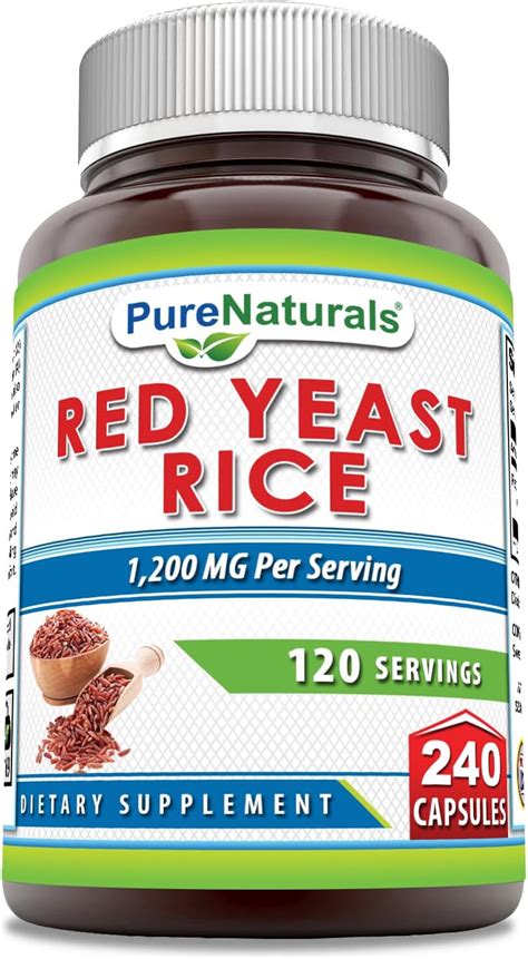 Pure Naturals Red Yeast Rice 1200 Mg Per Serving 240 Capsules Supplement Non Gmo