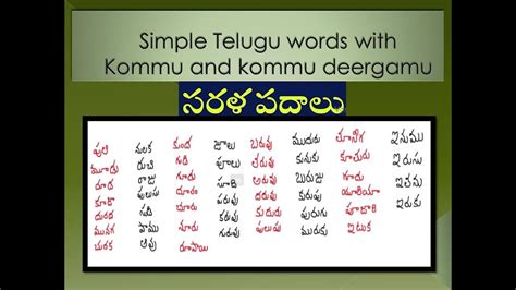 Simple Telugu Words With Kommu ు And Kommu Deergamu ూ Youtube