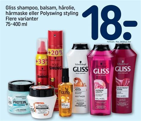 Gliss shampoo balsam hårolie hårmaske eller Polyswing styling tilbud