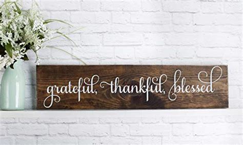 Dark Walnut Cursive Grateful Thankful Blessed Wooden Sign Rustic