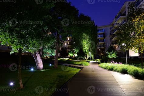 Exterior of apartment building at night 27852636 Stock Photo at Vecteezy