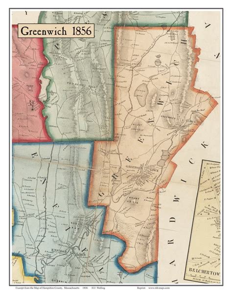 Greenwich 1856 Old Town Map With Homeowner Names Massachusetts Etsy