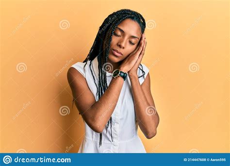 African American Woman Wearing Casual Clothes Sleeping Tired Dreaming