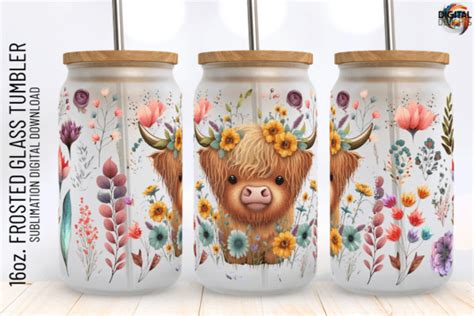 Cute Highland Cow 16 Oz Frosted Can Graphic By Digital Delights