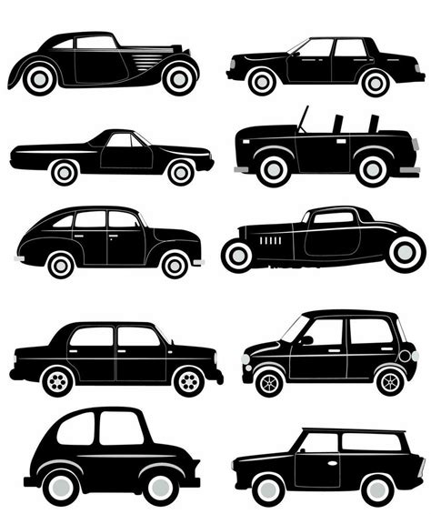 car side silhouette set, white background, retro car 23622155 Vector ...