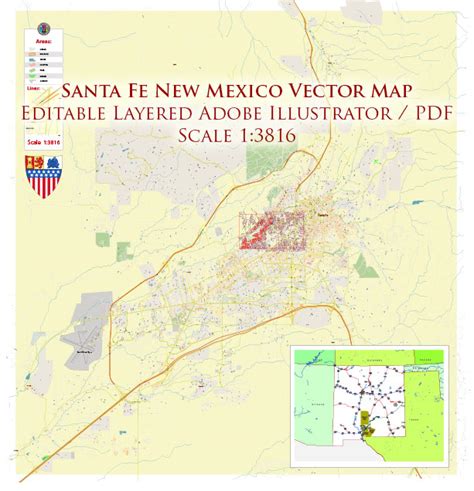 Santa Fe New Mexico Us Map Vector Exact City Plan High Detailed Street