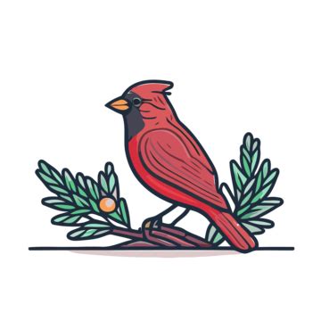 P Jaro Cardenal Rojo En Rama Con Hojas Vector Png Un Icono Lineal Que