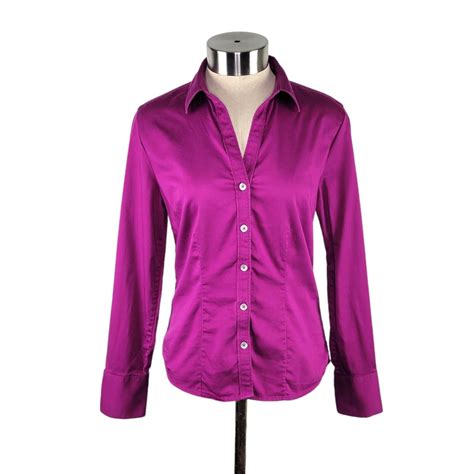 Banana Republic Womens Fuchsia V Neck Button Up Long Sleeve Shirt Size