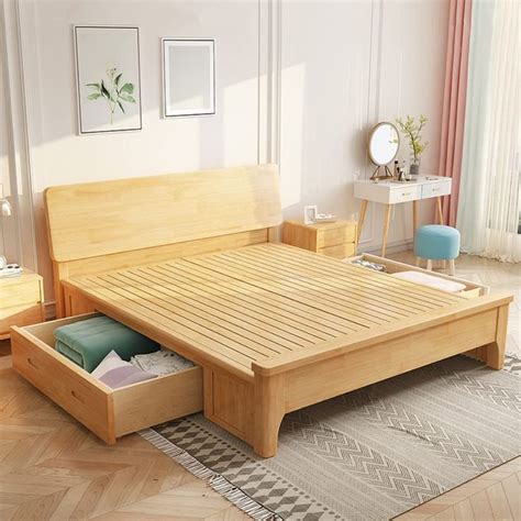 BAYCHEER Solid Wood Bed Frame With Headboard Wood Slat Support