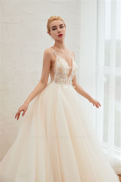 Bmbridal Elegant Spaghetti Starps Tulle Wedding Dress With Appliques