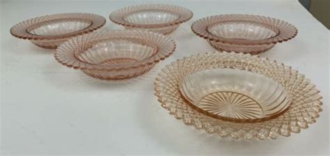 5 Vtg Miss America Pink Anchor Hocking Depression Glass Cereal Bowls